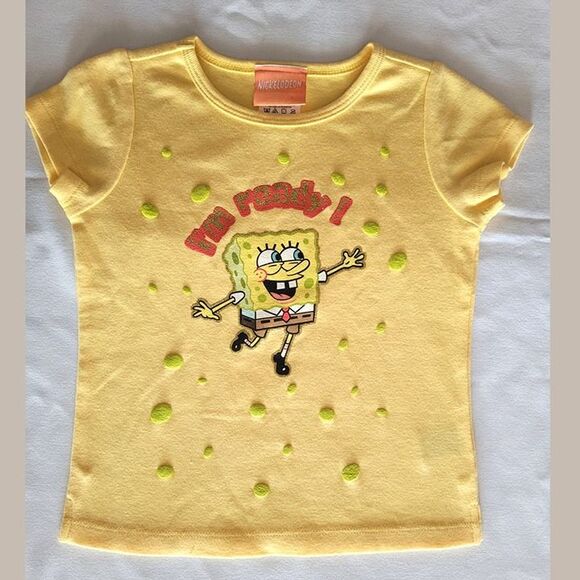 SpongeBob Girls T-Shirt Size XS Yellow “I’m Ready!” Short Sleeve Tee Nickelodeon - Picture 1 of 7